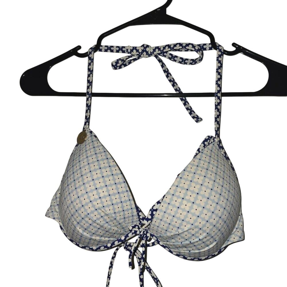 Victoria's Secret Padded Plunge Blue Floral‎ Bikini Top 36C